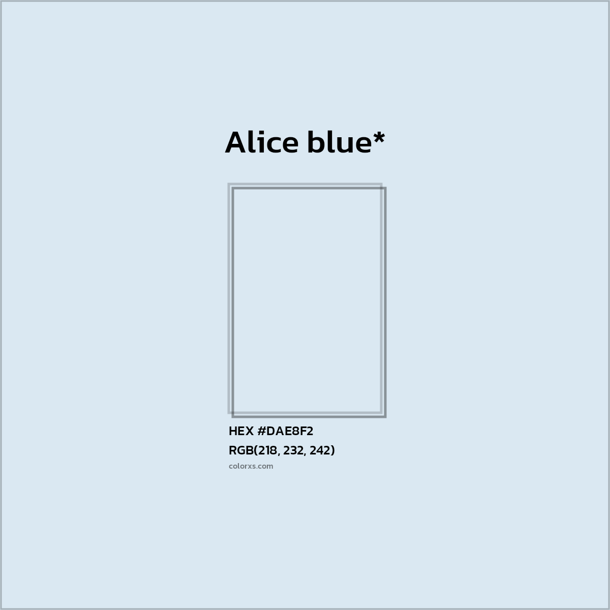 #DAE8F2 hex color. RGB, RYB, CMYK, HSL, HSV codes and color conversions. Matching color names, palettes, paints.