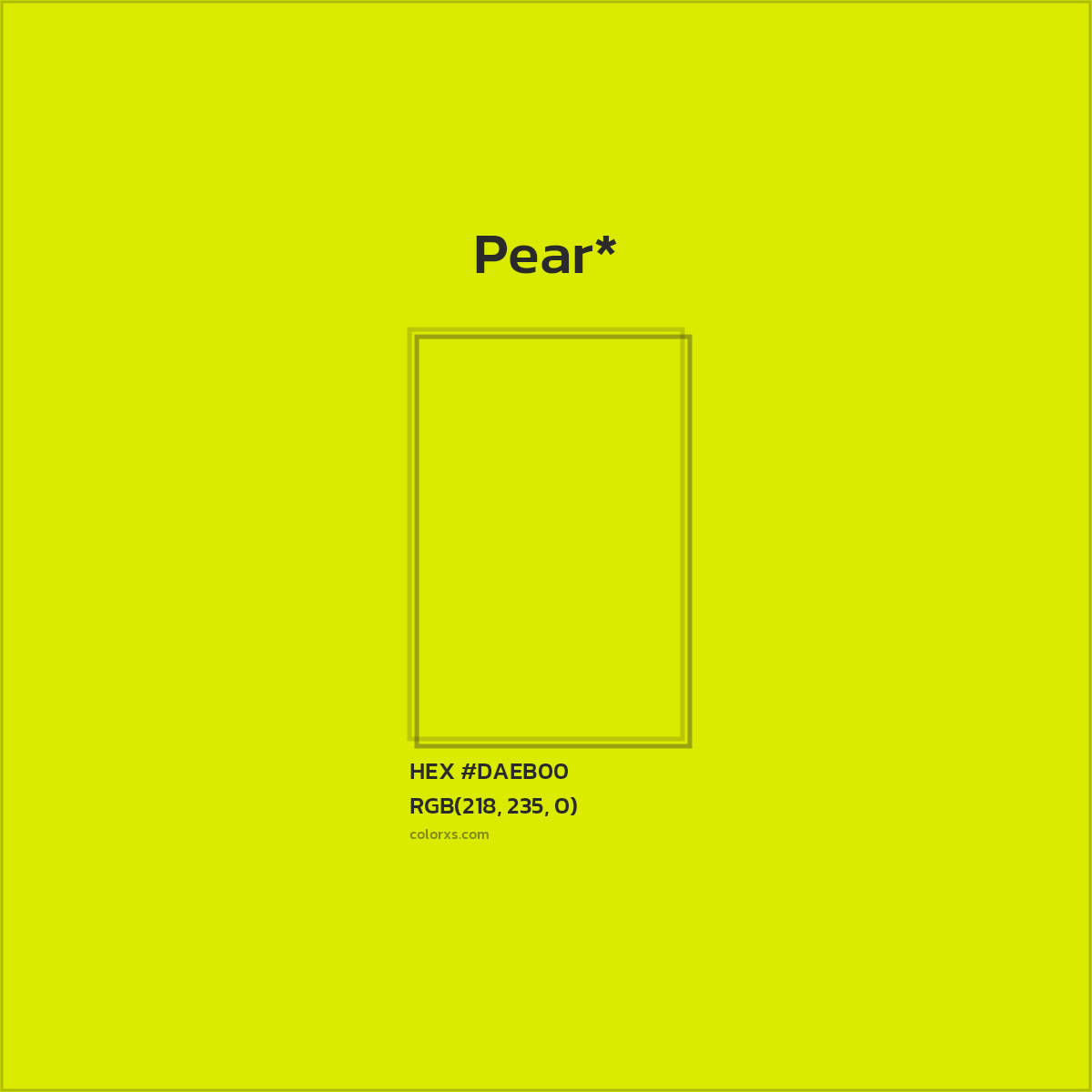#DAEB00 hex color. RGB, RYB, CMYK, HSL, HSV codes and color conversions. Matching color names, palettes, paints.