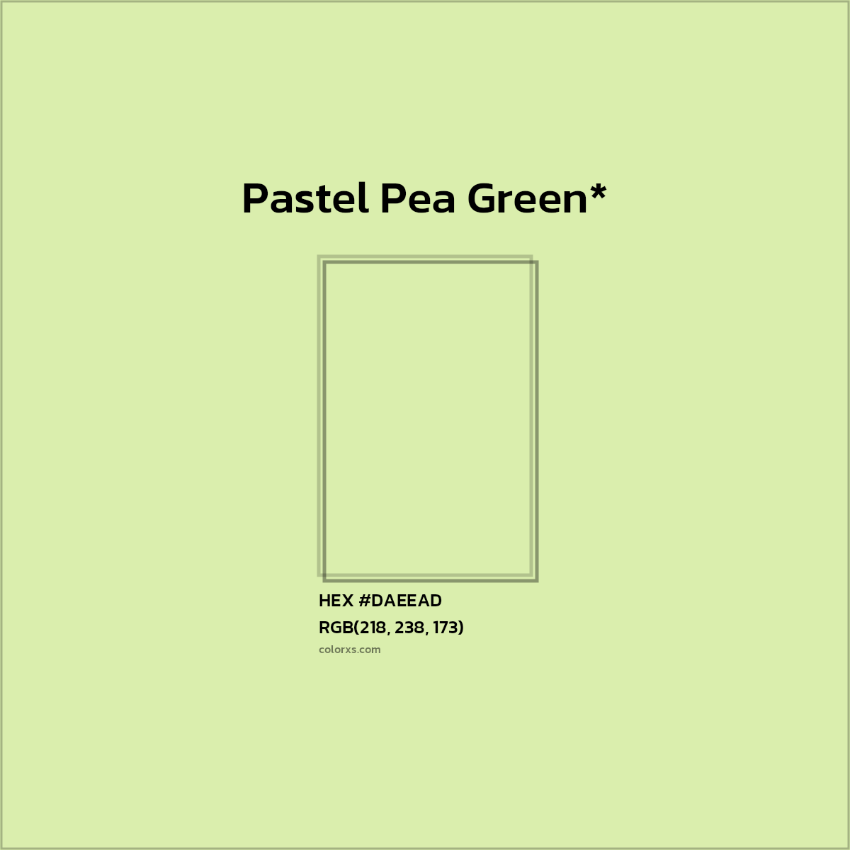 #DAEEAD hex color. RGB, RYB, CMYK, HSL, HSV codes and color conversions. Matching color names, palettes, paints.