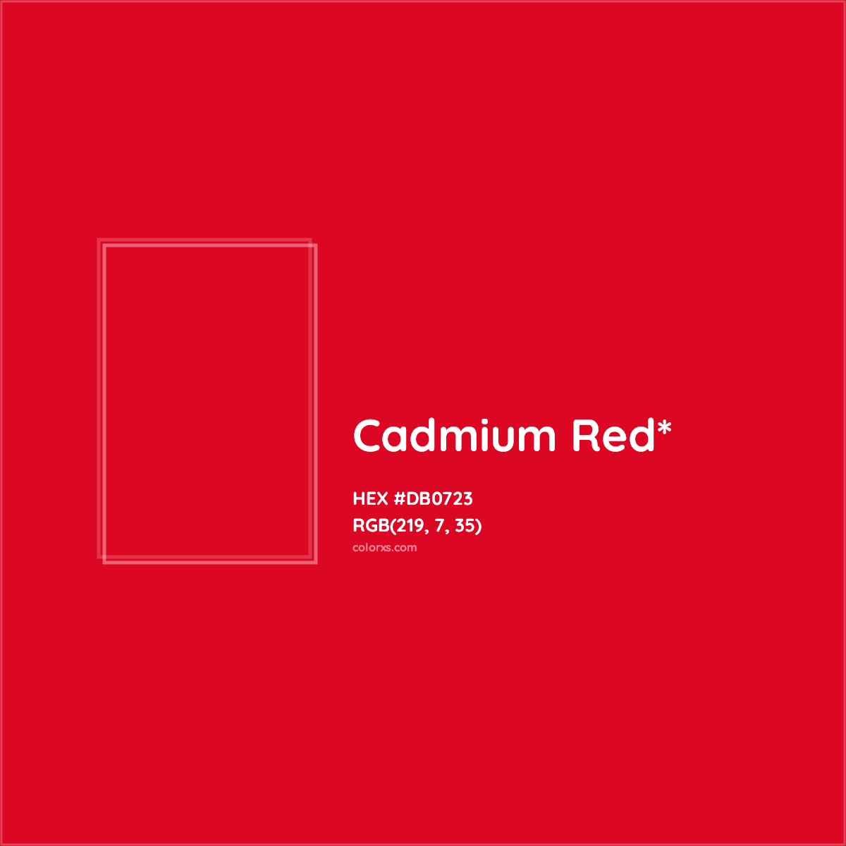 #DB0723 hex color. RGB, RYB, CMYK, HSL, HSV codes and color conversions. Matching color names, palettes, paints.