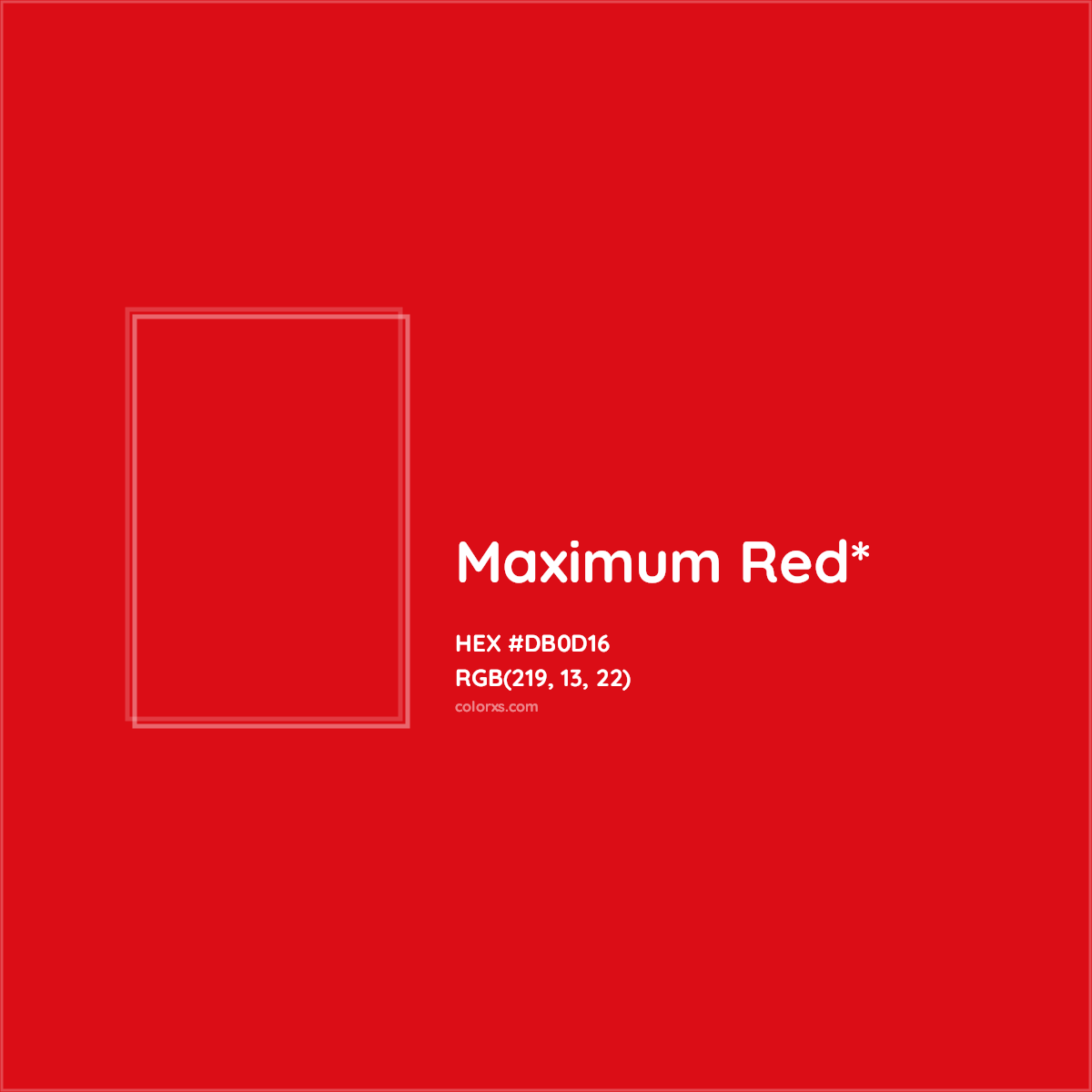 #DB0D16 hex color. RGB, RYB, CMYK, HSL, HSV codes and color conversions. Matching color names, palettes, paints.