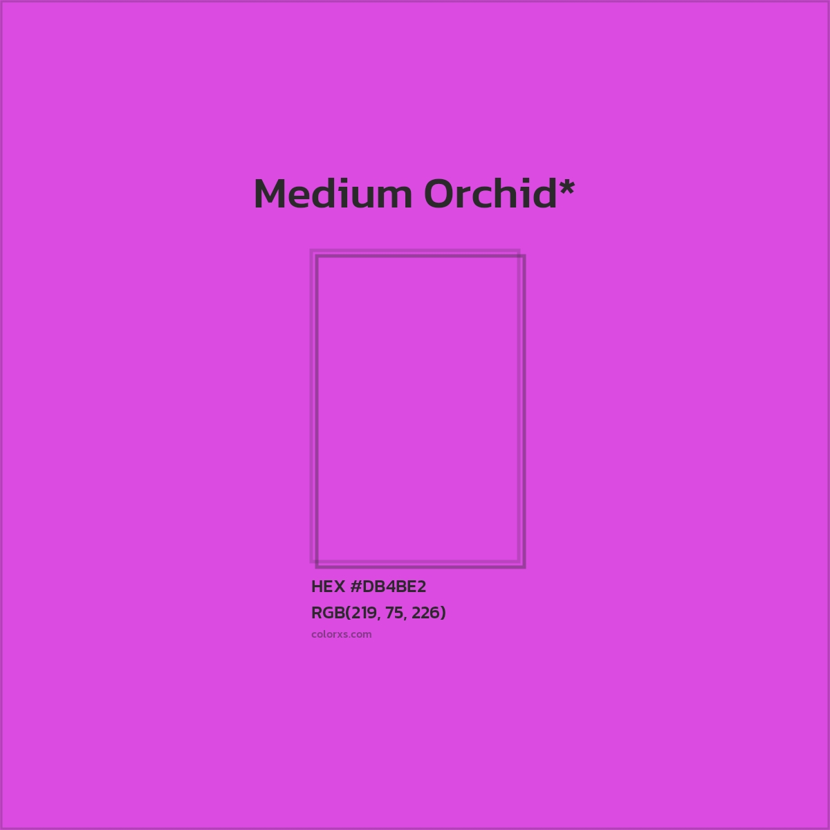 #DB4BE2 hex color. RGB, RYB, CMYK, HSL, HSV codes and color conversions. Matching color names, palettes, paints.