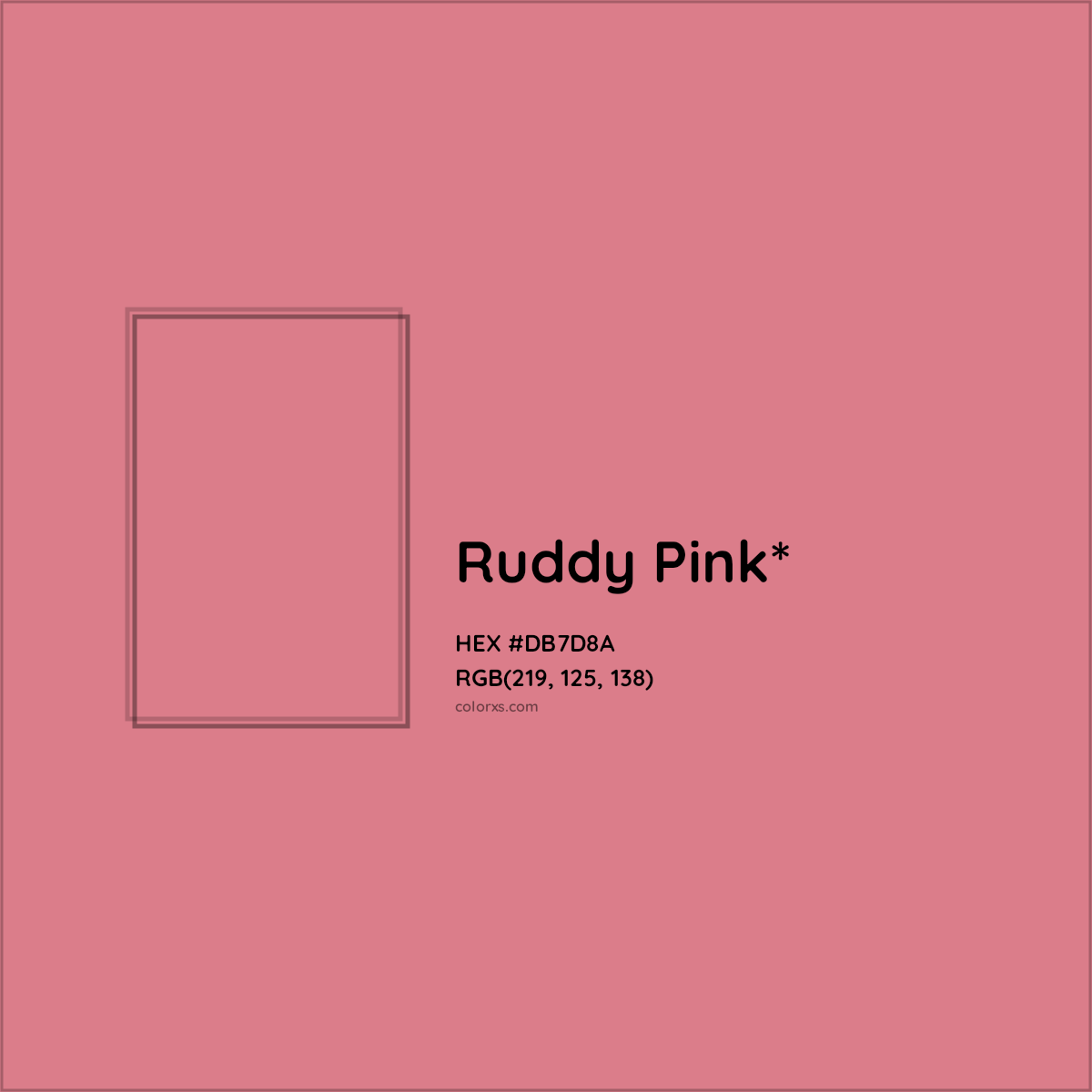 #DB7D8A hex color. RGB, RYB, CMYK, HSL, HSV codes and color conversions. Matching color names, palettes, paints.