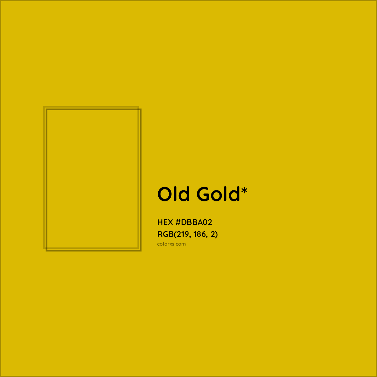 #DBBA02 hex color. RGB, RYB, CMYK, HSL, HSV codes and color conversions. Matching color names, palettes, paints.