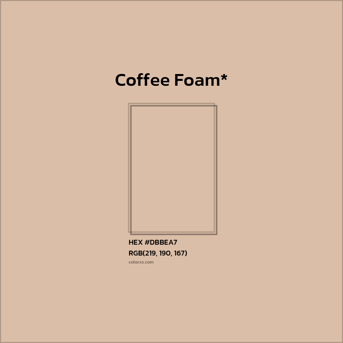 #DBBEA7 hex color. RGB, RYB, CMYK, HSL, HSV codes and color conversions. Matching color names, palettes, paints.
