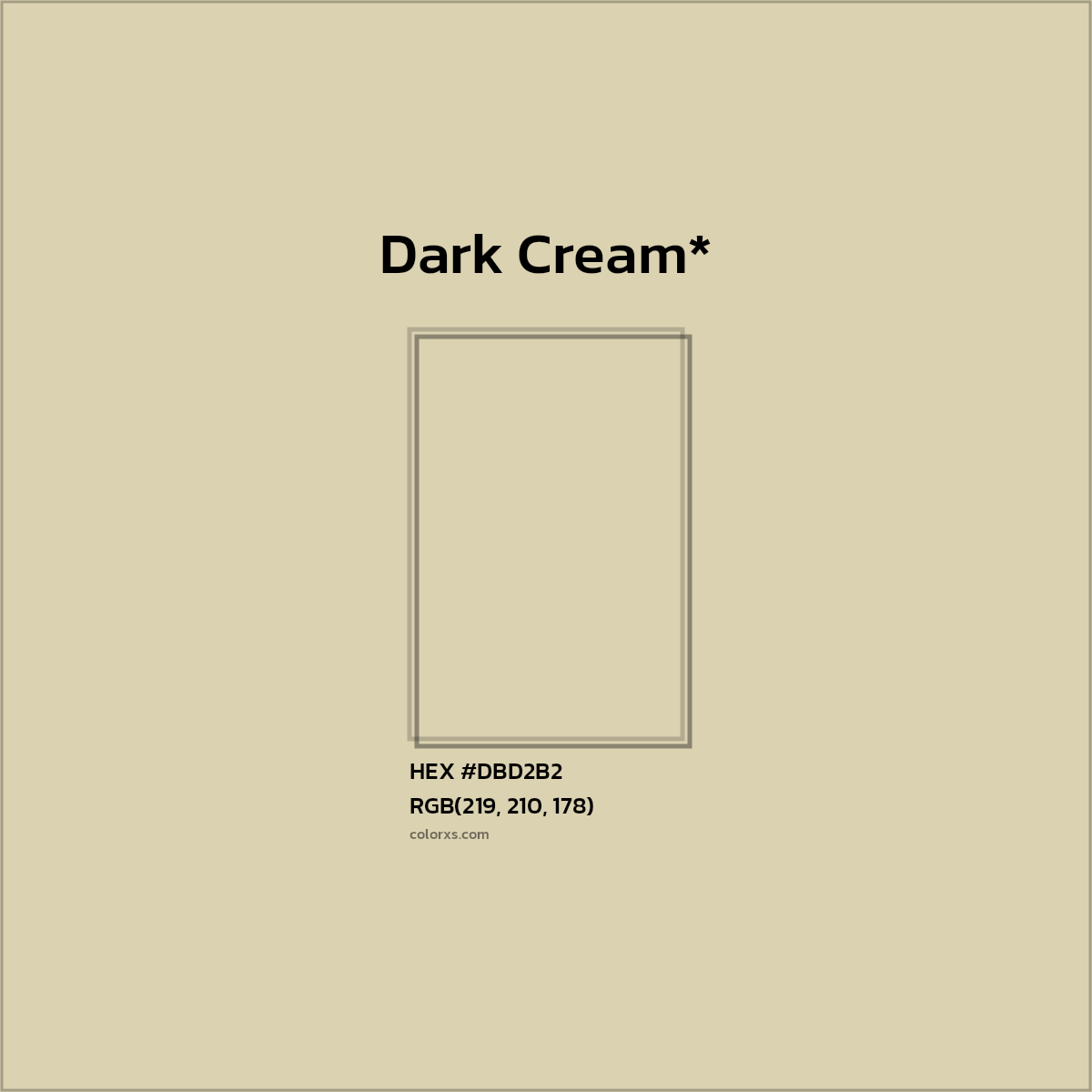 #DBD2B2 hex color. RGB, RYB, CMYK, HSL, HSV codes and color conversions. Matching color names, palettes, paints.