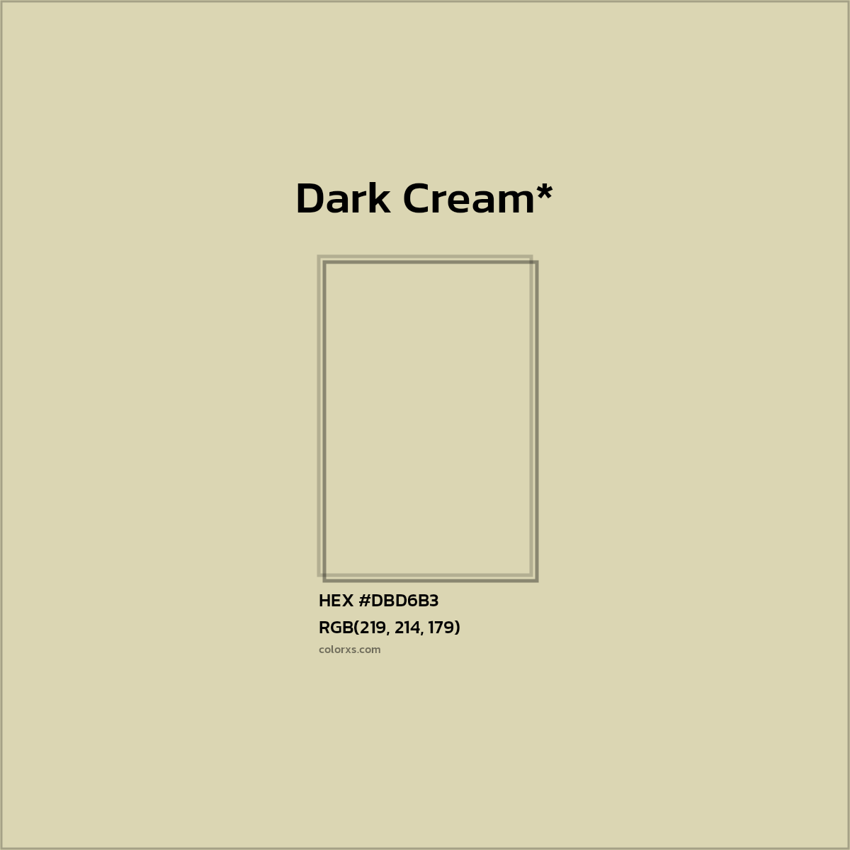 #DBD6B3 hex color. RGB, RYB, CMYK, HSL, HSV codes and color conversions. Matching color names, palettes, paints.