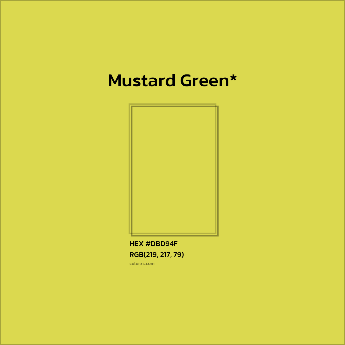 #DBD94F hex color. RGB, RYB, CMYK, HSL, HSV codes and color conversions. Matching color names, palettes, paints.
