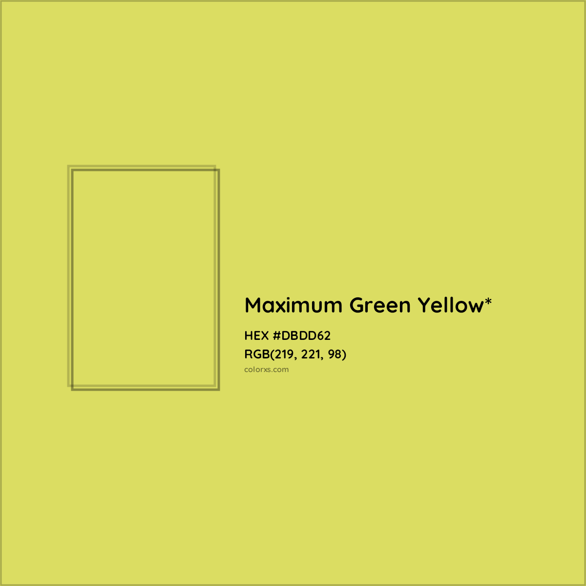 #DBDD62 hex color. RGB, RYB, CMYK, HSL, HSV codes and color conversions. Matching color names, palettes, paints.