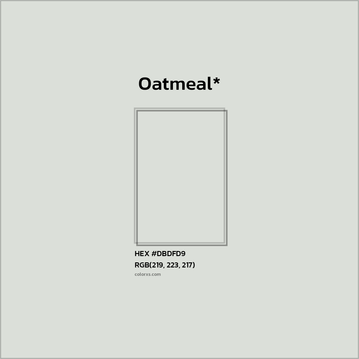 #DBDFD9 hex color. RGB, RYB, CMYK, HSL, HSV codes and color conversions. Matching color names, palettes, paints.