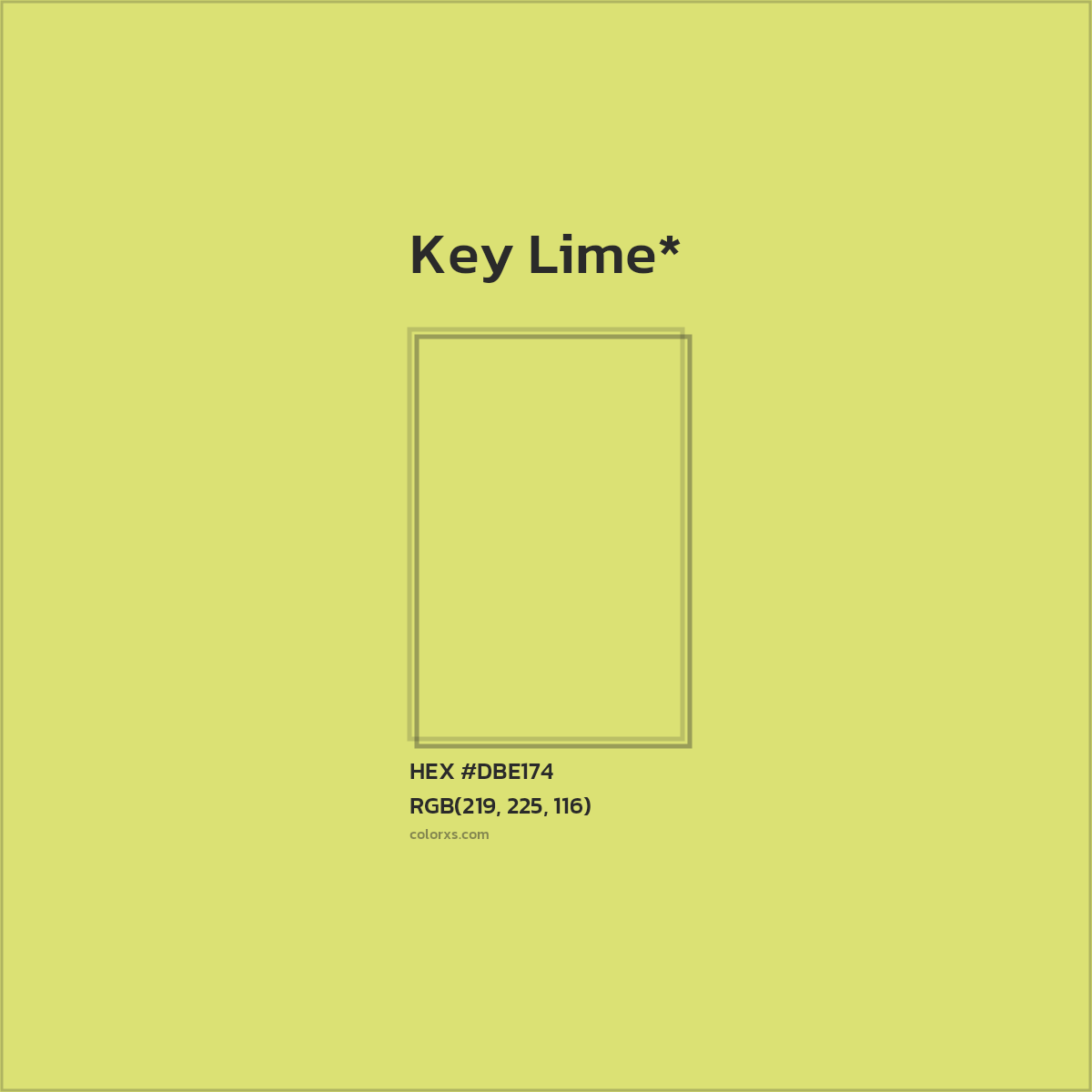 #DBE174 hex color. RGB, RYB, CMYK, HSL, HSV codes and color conversions. Matching color names, palettes, paints.