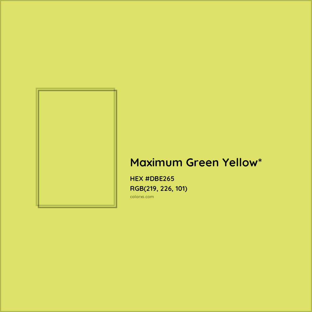 #DBE265 hex color. RGB, RYB, CMYK, HSL, HSV codes and color conversions. Matching color names, palettes, paints.