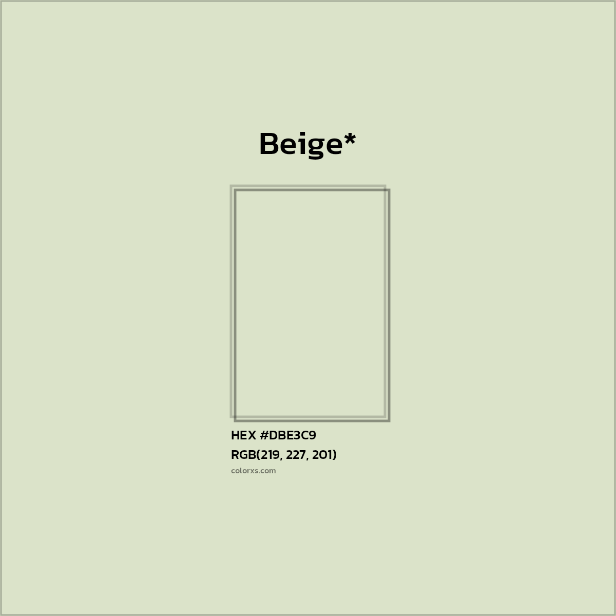 #DBE3C9 hex color. RGB, RYB, CMYK, HSL, HSV codes and color conversions. Matching color names, palettes, paints.