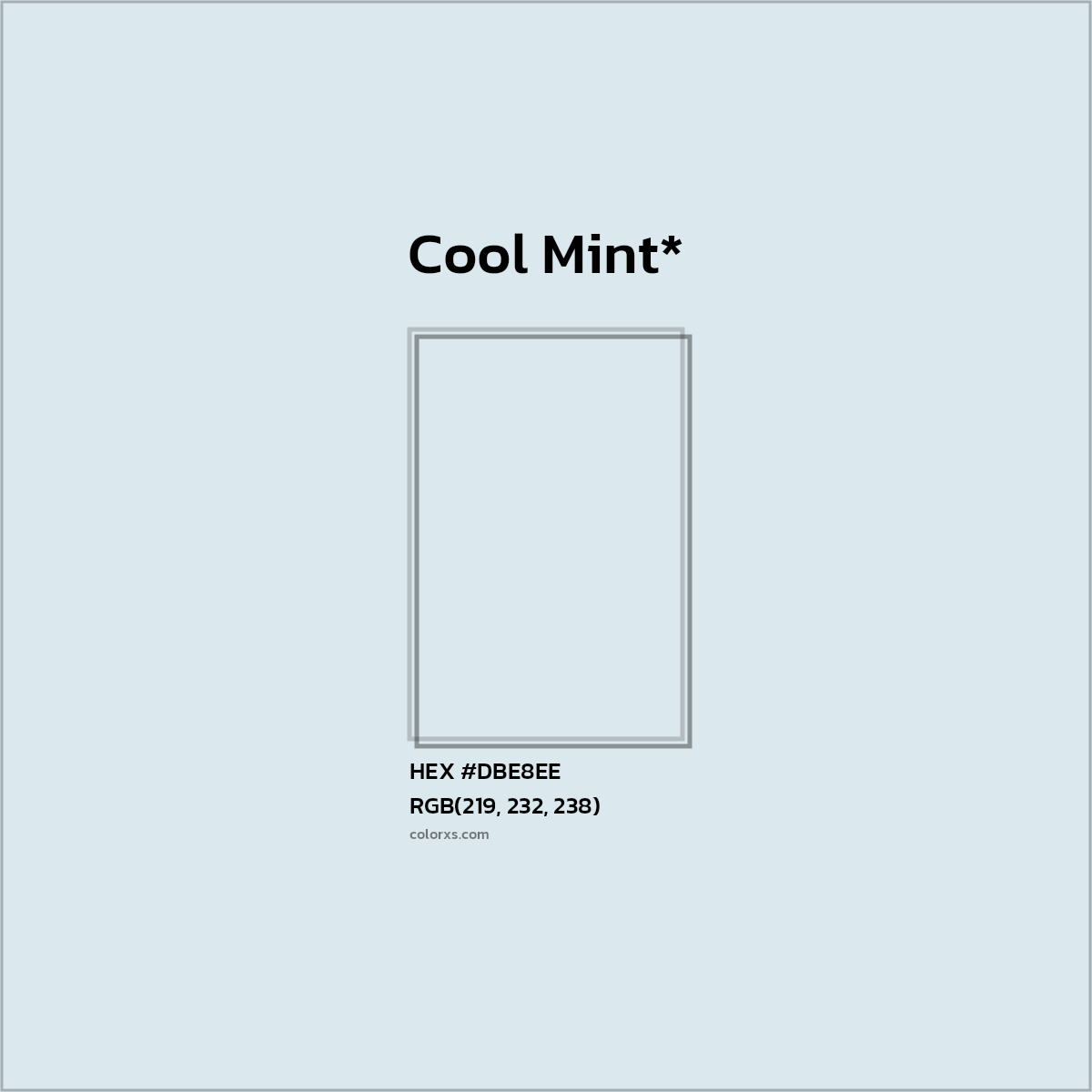 #DBE8EE hex color. RGB, RYB, CMYK, HSL, HSV codes and color conversions. Matching color names, palettes, paints.