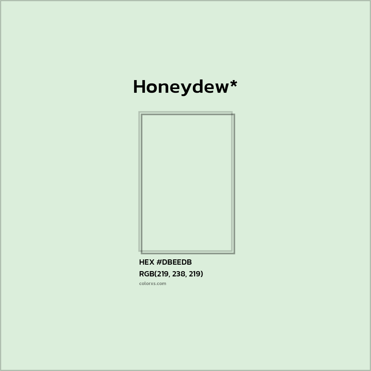 #DBEEDB hex color. RGB, RYB, CMYK, HSL, HSV codes and color conversions. Matching color names, palettes, paints.