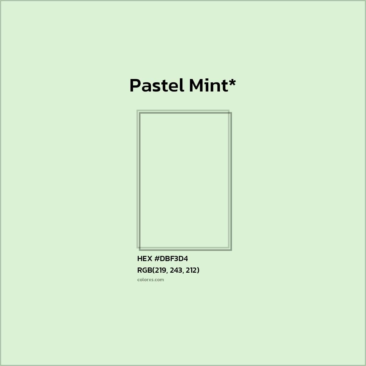 #DBF3D4 hex color. RGB, RYB, CMYK, HSL, HSV codes and color conversions. Matching color names, palettes, paints.