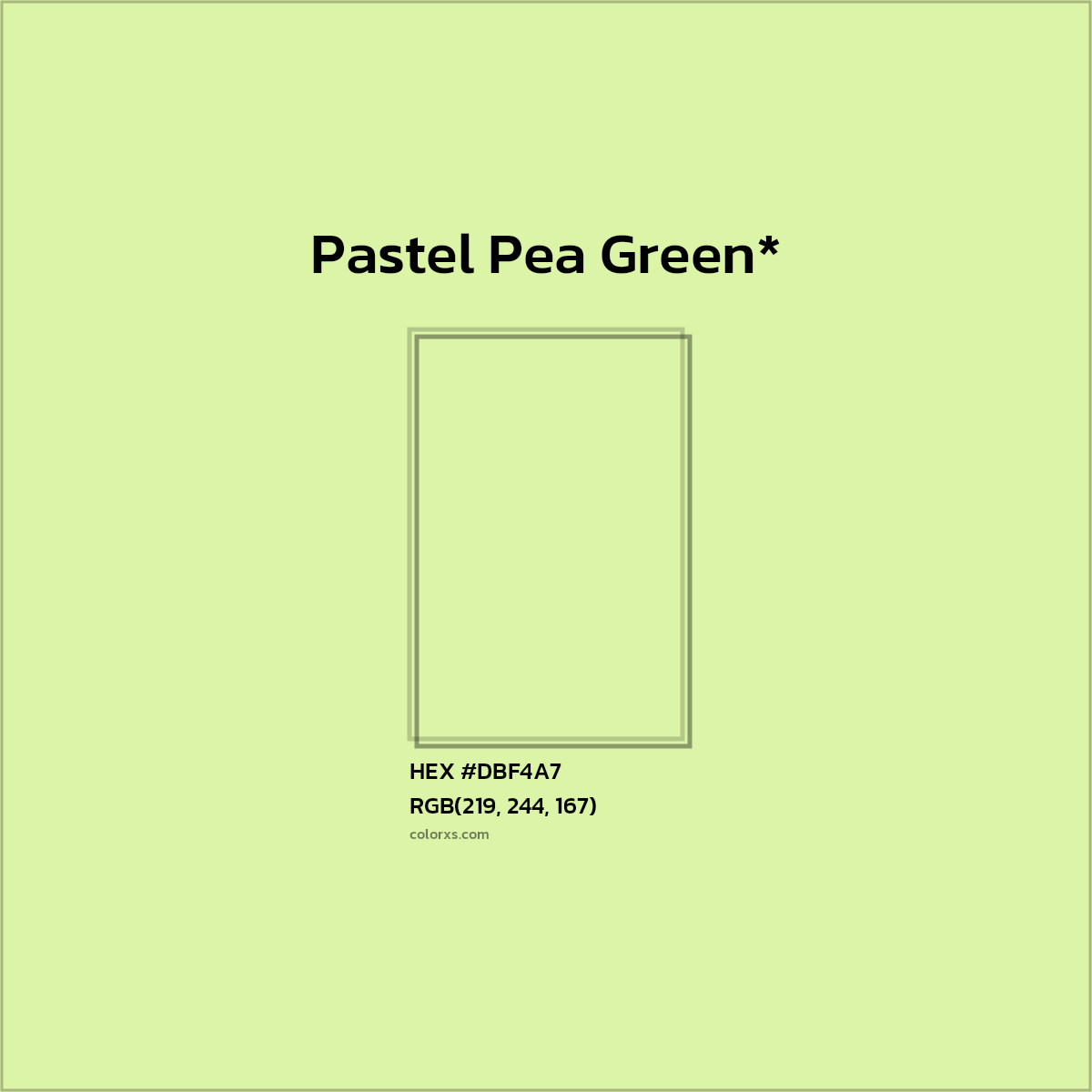#DBF4A7 hex color. RGB, RYB, CMYK, HSL, HSV codes and color conversions. Matching color names, palettes, paints.