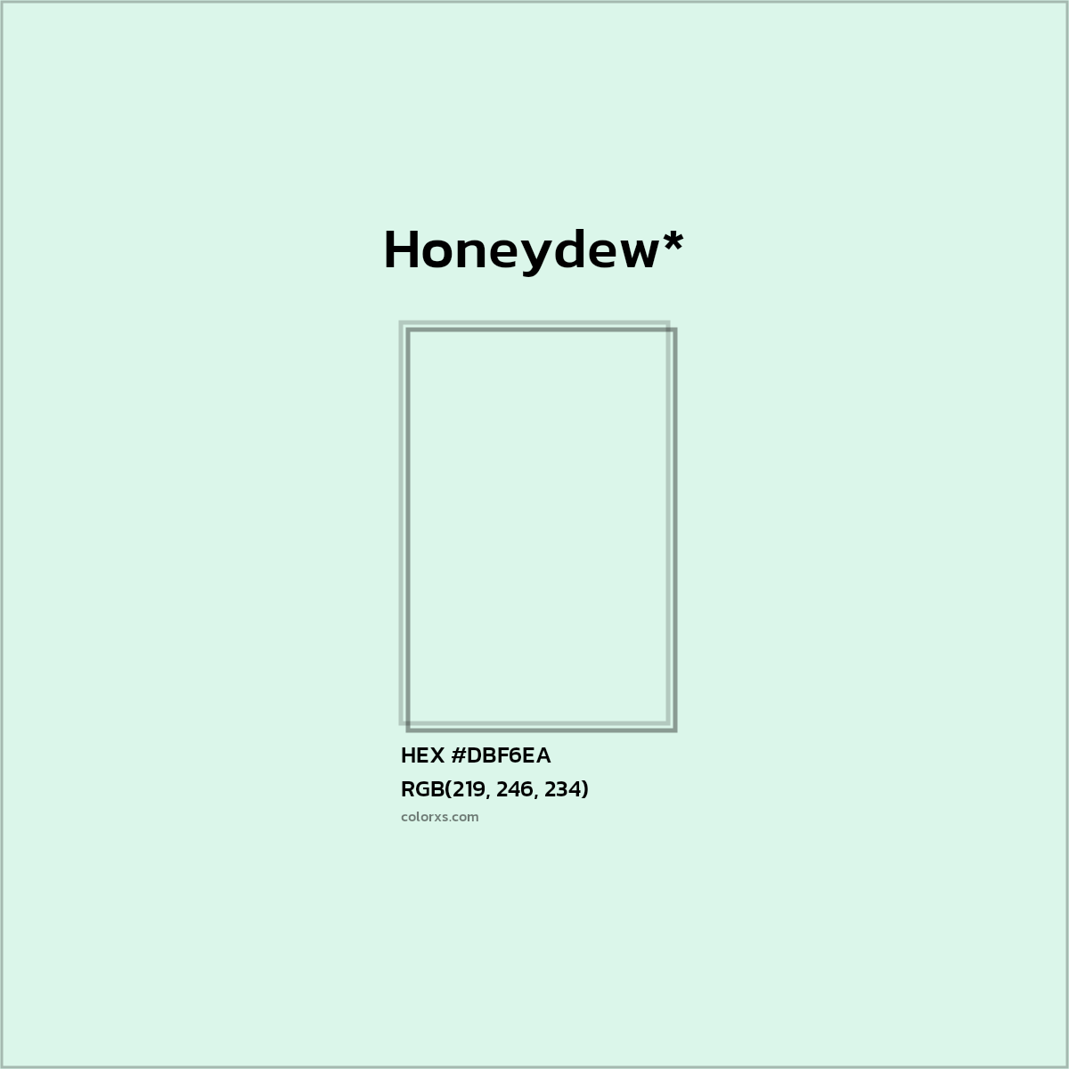 #DBF6EA hex color. RGB, RYB, CMYK, HSL, HSV codes and color conversions. Matching color names, palettes, paints.
