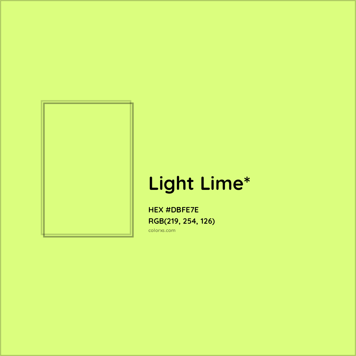 #DBFE7E hex color. RGB, RYB, CMYK, HSL, HSV codes and color conversions. Matching color names, palettes, paints.