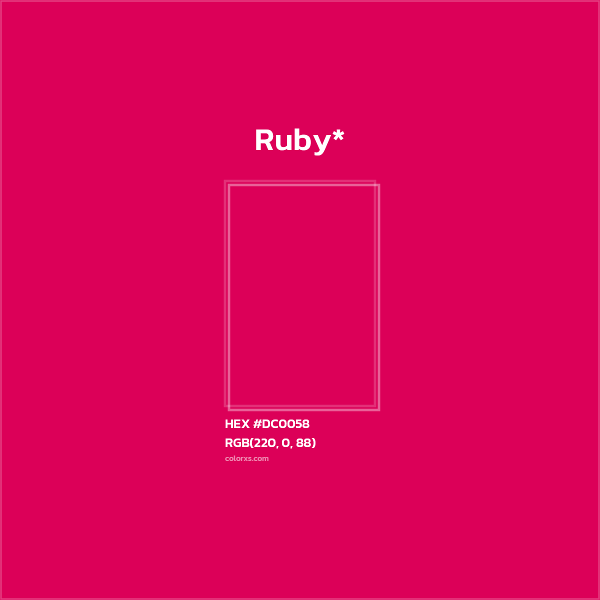 #DC0058 hex color. RGB, RYB, CMYK, HSL, HSV codes and color conversions. Matching color names, palettes, paints.