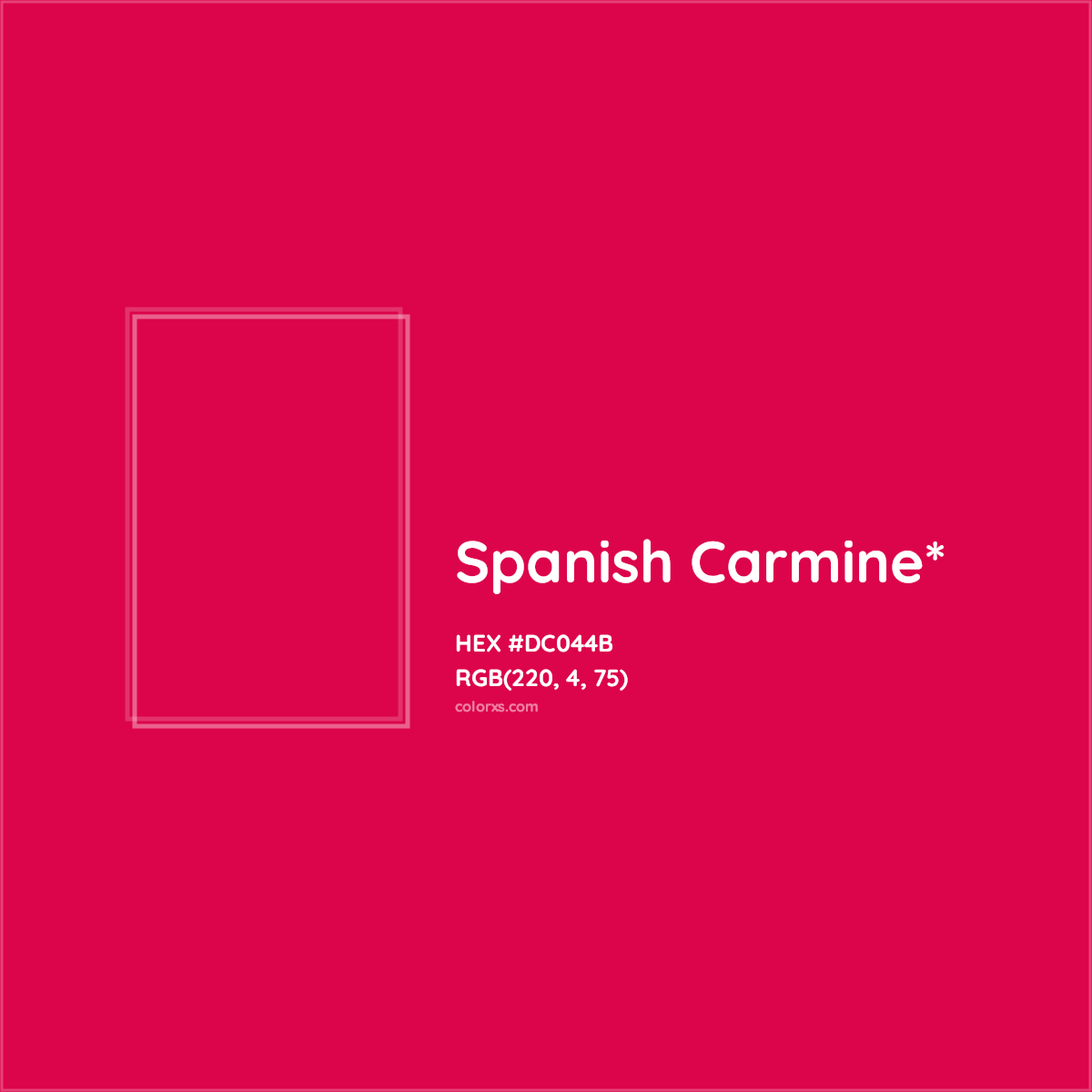 #DC044B hex color. RGB, RYB, CMYK, HSL, HSV codes and color conversions. Matching color names, palettes, paints.