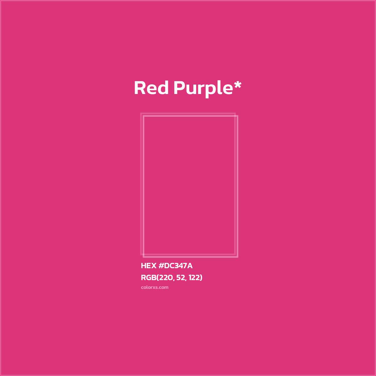 #DC347A hex color. RGB, RYB, CMYK, HSL, HSV codes and color conversions. Matching color names, palettes, paints.