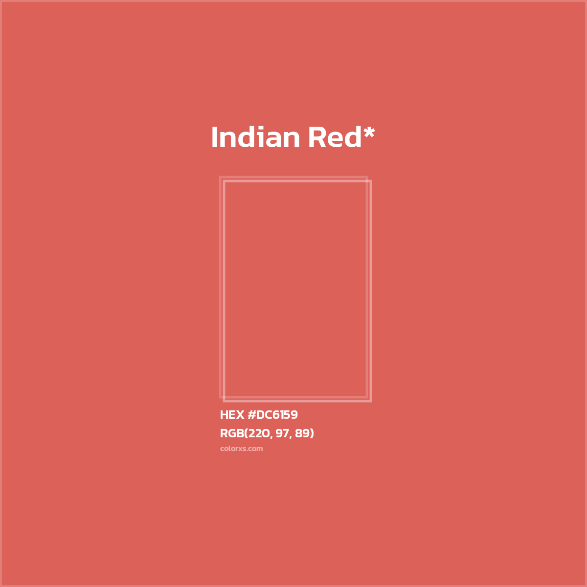 #DC6159 hex color. RGB, RYB, CMYK, HSL, HSV codes and color conversions. Matching color names, palettes, paints.