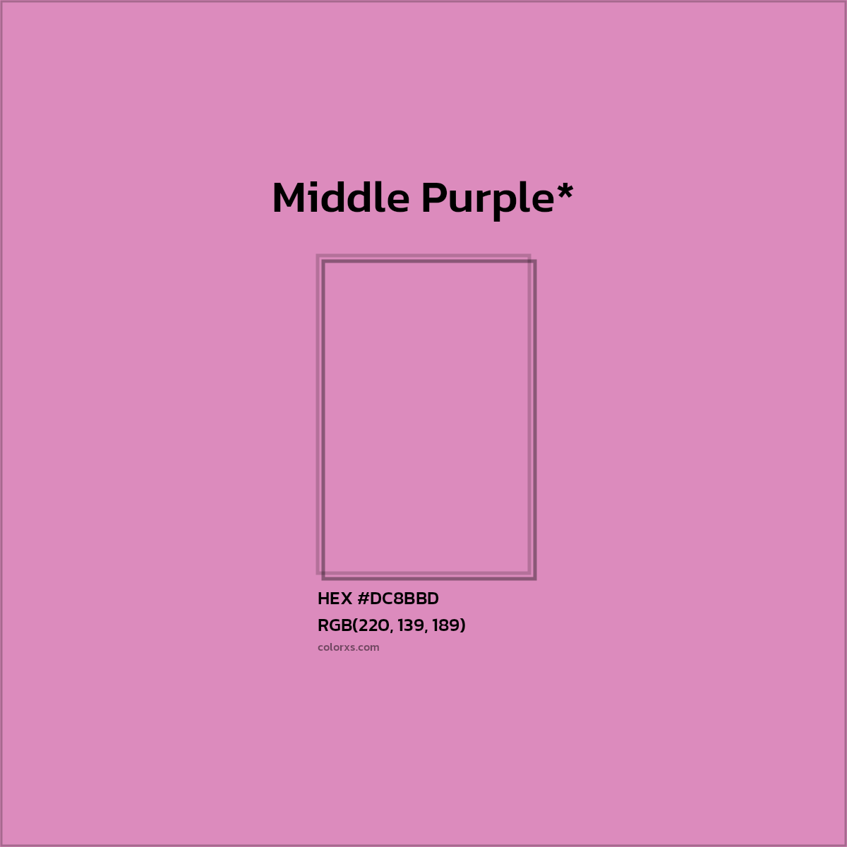 #DC8BBD hex color. RGB, RYB, CMYK, HSL, HSV codes and color conversions. Matching color names, palettes, paints.