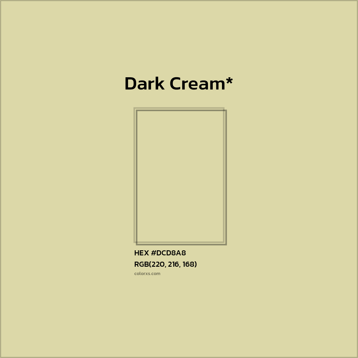 #DCD8A8 hex color. RGB, RYB, CMYK, HSL, HSV codes and color conversions. Matching color names, palettes, paints.