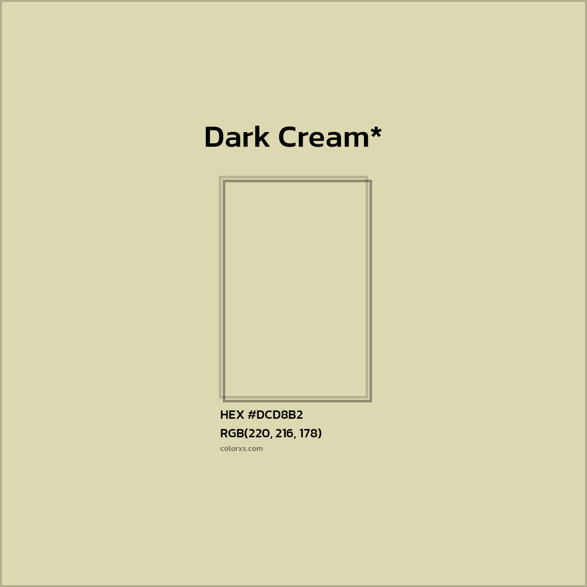 #DCD8B2 hex color. RGB, RYB, CMYK, HSL, HSV codes and color conversions. Matching color names, palettes, paints.