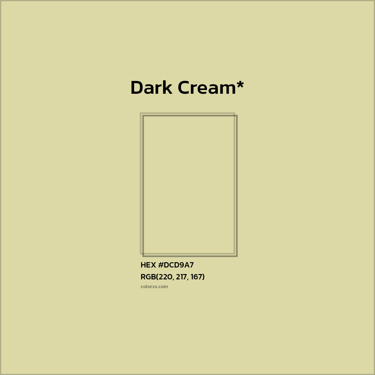 #DCD9A7 hex color. RGB, RYB, CMYK, HSL, HSV codes and color conversions. Matching color names, palettes, paints.
