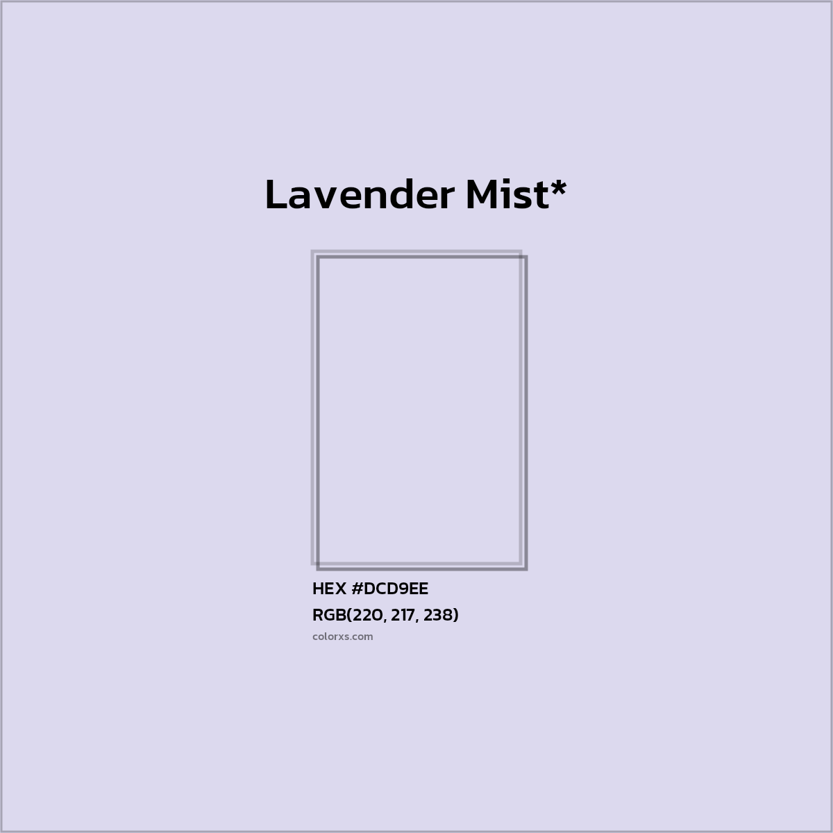 #DCD9EE hex color. RGB, RYB, CMYK, HSL, HSV codes and color conversions. Matching color names, palettes, paints.