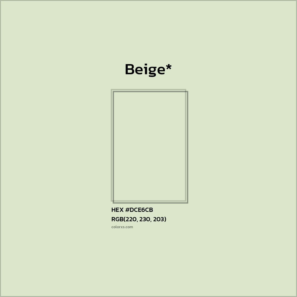 #DCE6CB hex color. RGB, RYB, CMYK, HSL, HSV codes and color conversions. Matching color names, palettes, paints.