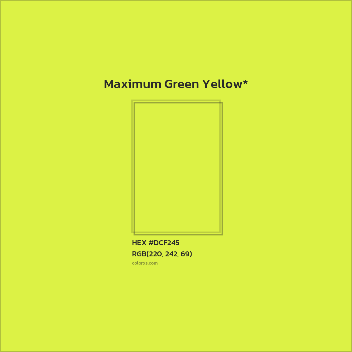 #DCF245 hex color. RGB, RYB, CMYK, HSL, HSV codes and color conversions. Matching color names, palettes, paints.