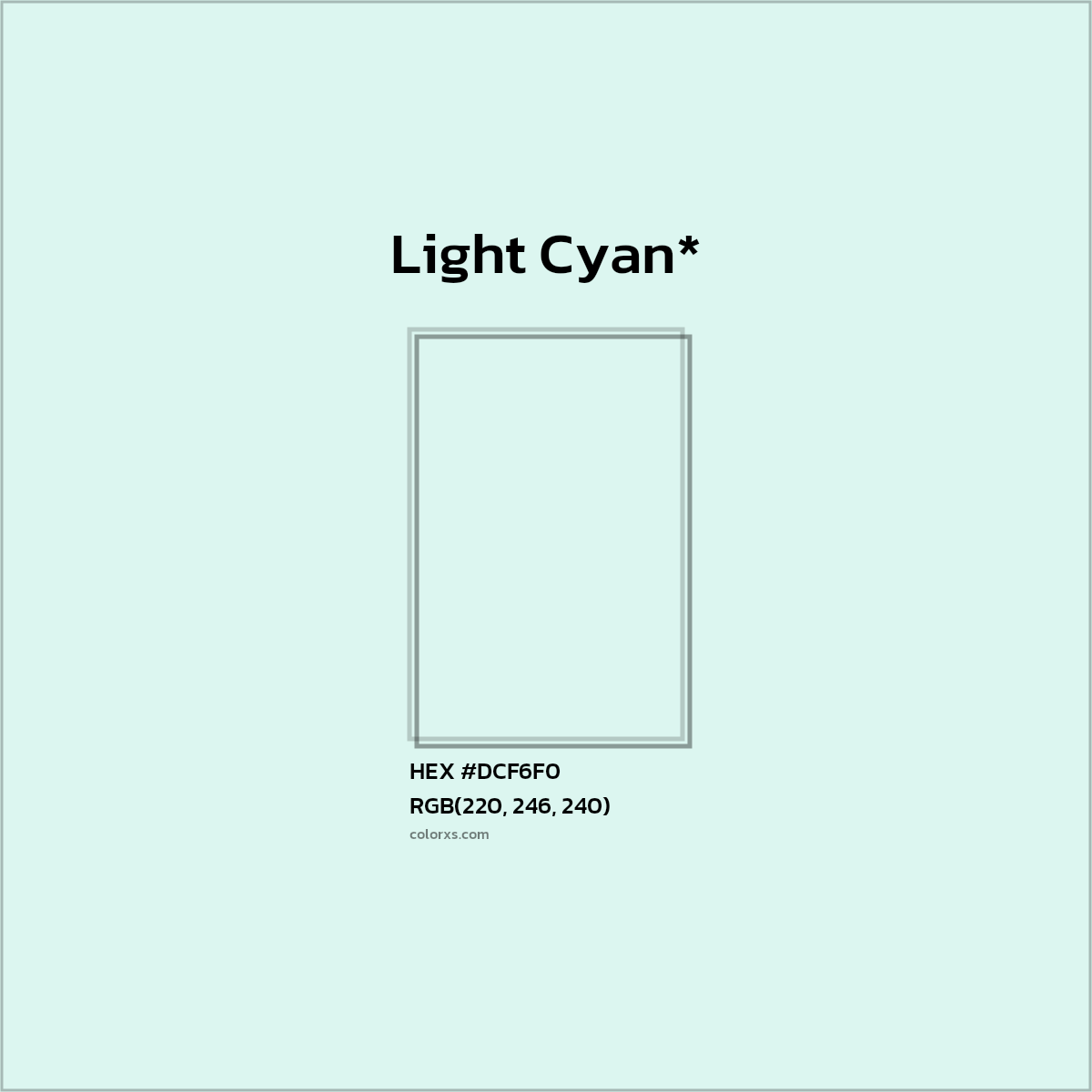 #DCF6F0 hex color. RGB, RYB, CMYK, HSL, HSV codes and color conversions. Matching color names, palettes, paints.