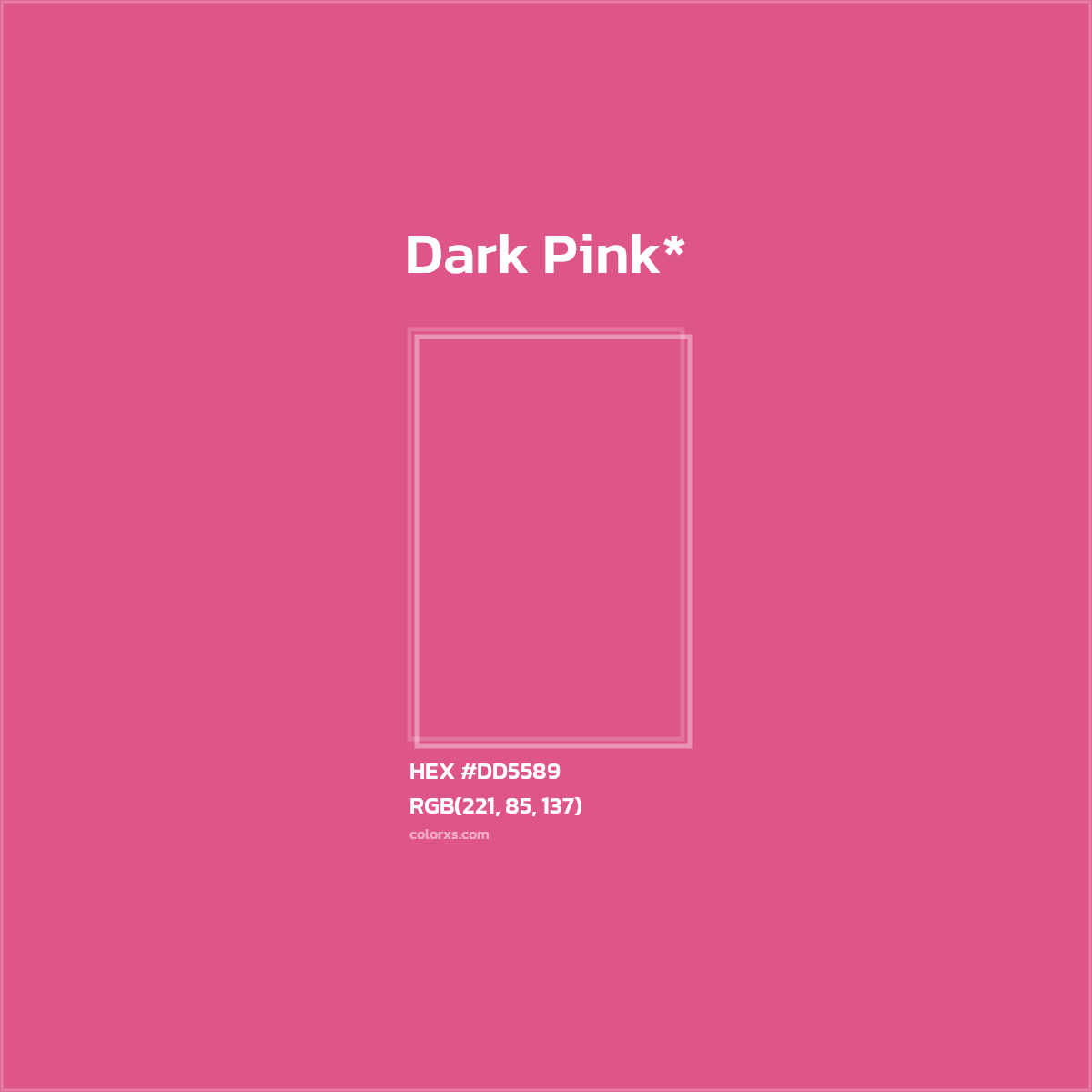 #DD5589 hex color. RGB, RYB, CMYK, HSL, HSV codes and color conversions. Matching color names, palettes, paints.