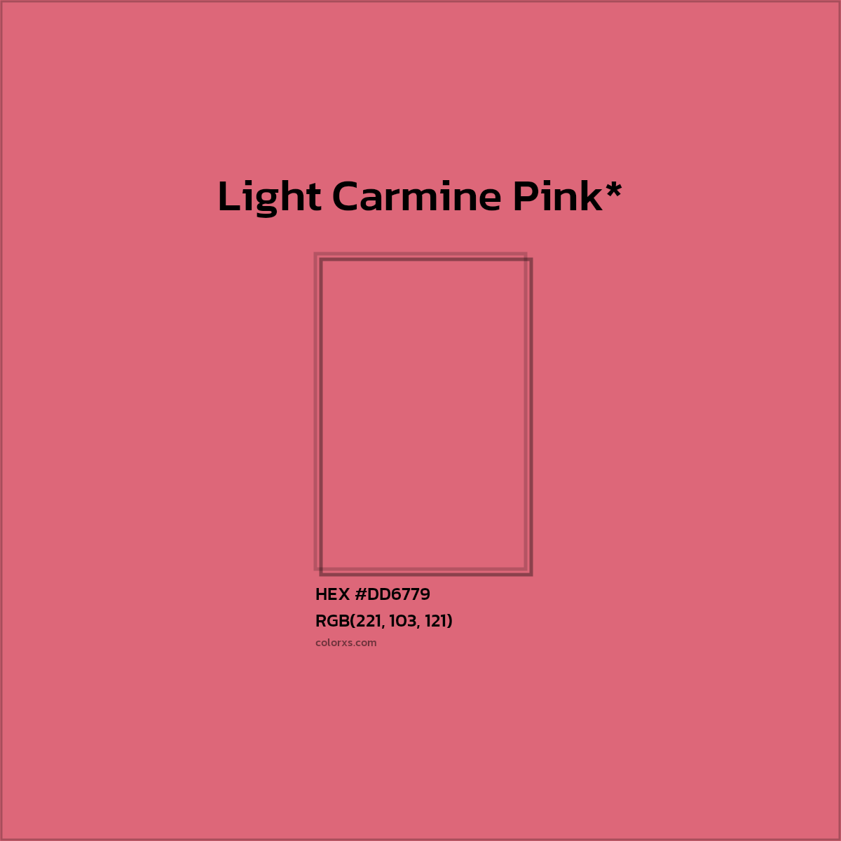 #DD6779 hex color. RGB, RYB, CMYK, HSL, HSV codes and color conversions. Matching color names, palettes, paints.
