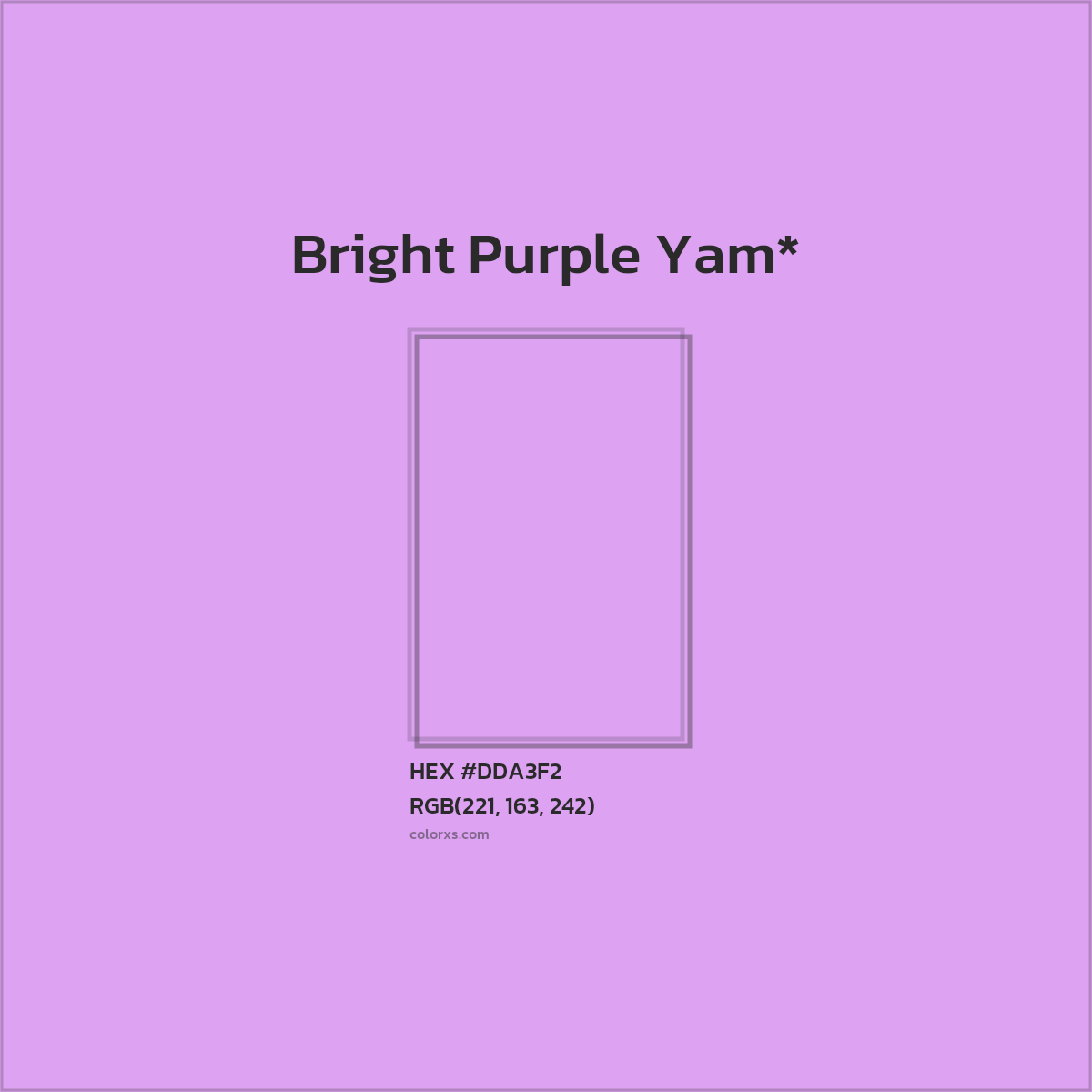 #DDA3F2 hex color. RGB, RYB, CMYK, HSL, HSV codes and color conversions. Matching color names, palettes, paints.