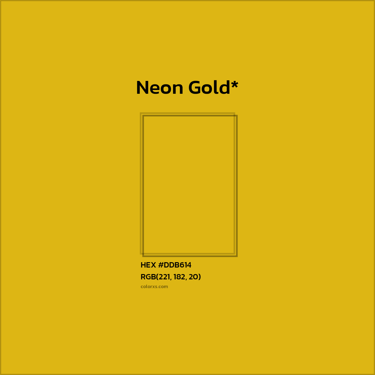#DDB614 hex color. RGB, RYB, CMYK, HSL, HSV codes and color conversions. Matching color names, palettes, paints.