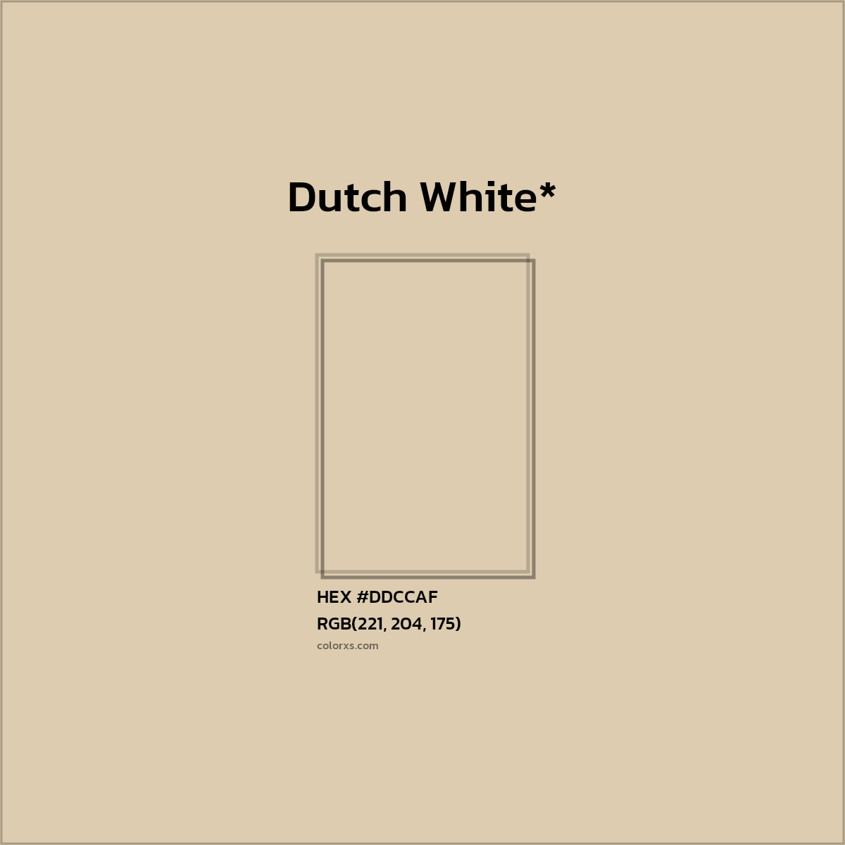 #DDCCAF hex color. RGB, RYB, CMYK, HSL, HSV codes and color conversions. Matching color names, palettes, paints.