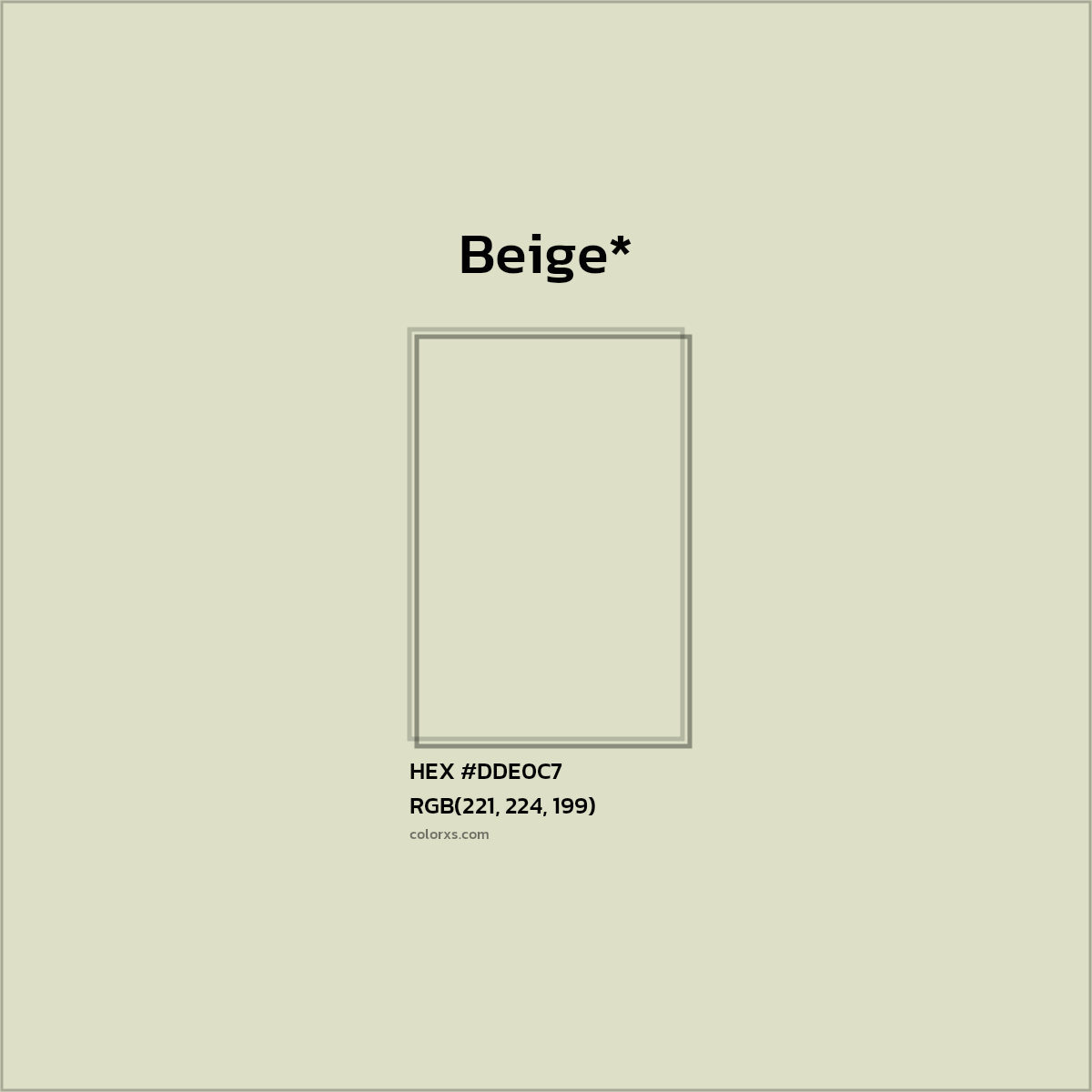 #DDE0C7 hex color. RGB, RYB, CMYK, HSL, HSV codes and color conversions. Matching color names, palettes, paints.