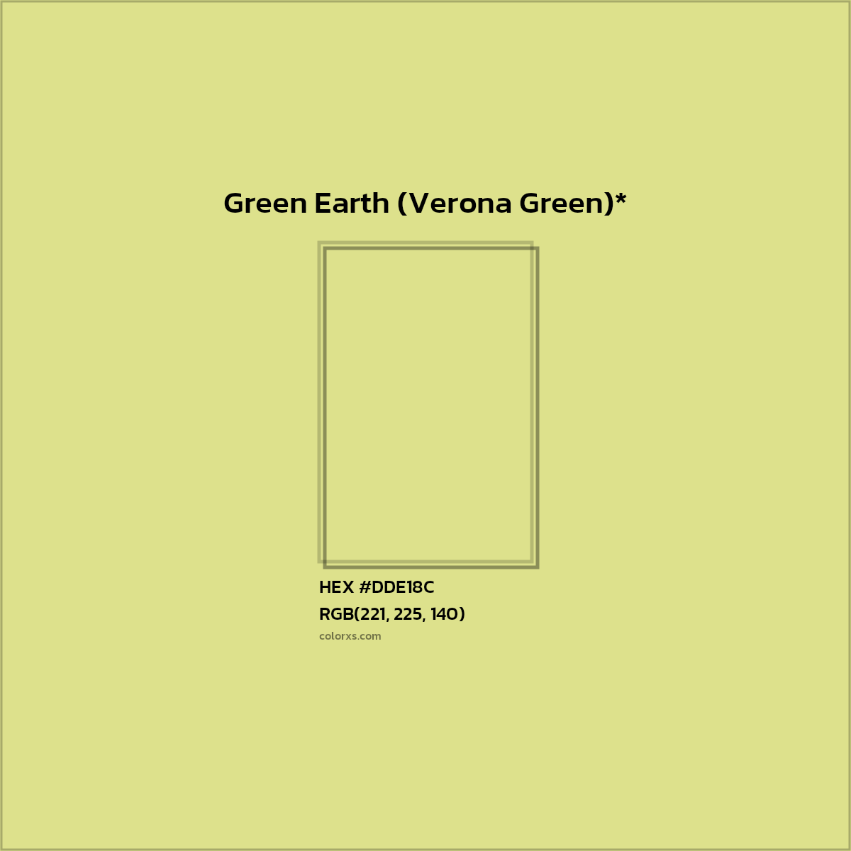 #DDE18C hex color. RGB, RYB, CMYK, HSL, HSV codes and color conversions. Matching color names, palettes, paints.