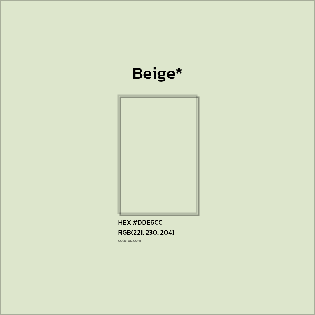 #DDE6CC hex color. RGB, RYB, CMYK, HSL, HSV codes and color conversions. Matching color names, palettes, paints.