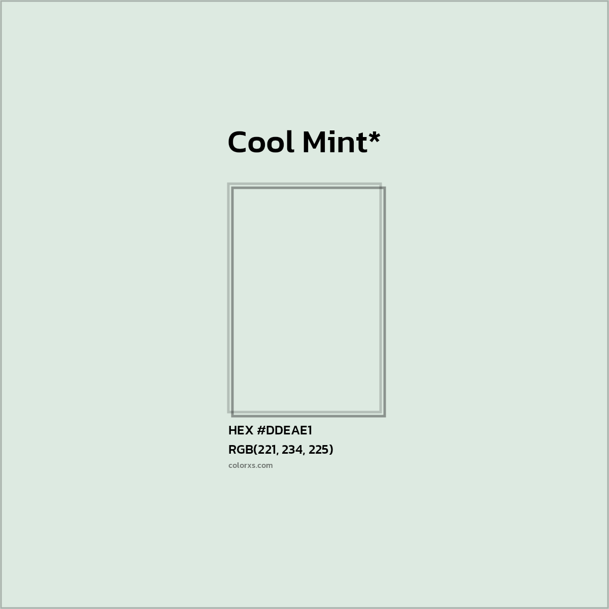#DDEAE1 hex color. RGB, RYB, CMYK, HSL, HSV codes and color conversions. Matching color names, palettes, paints.