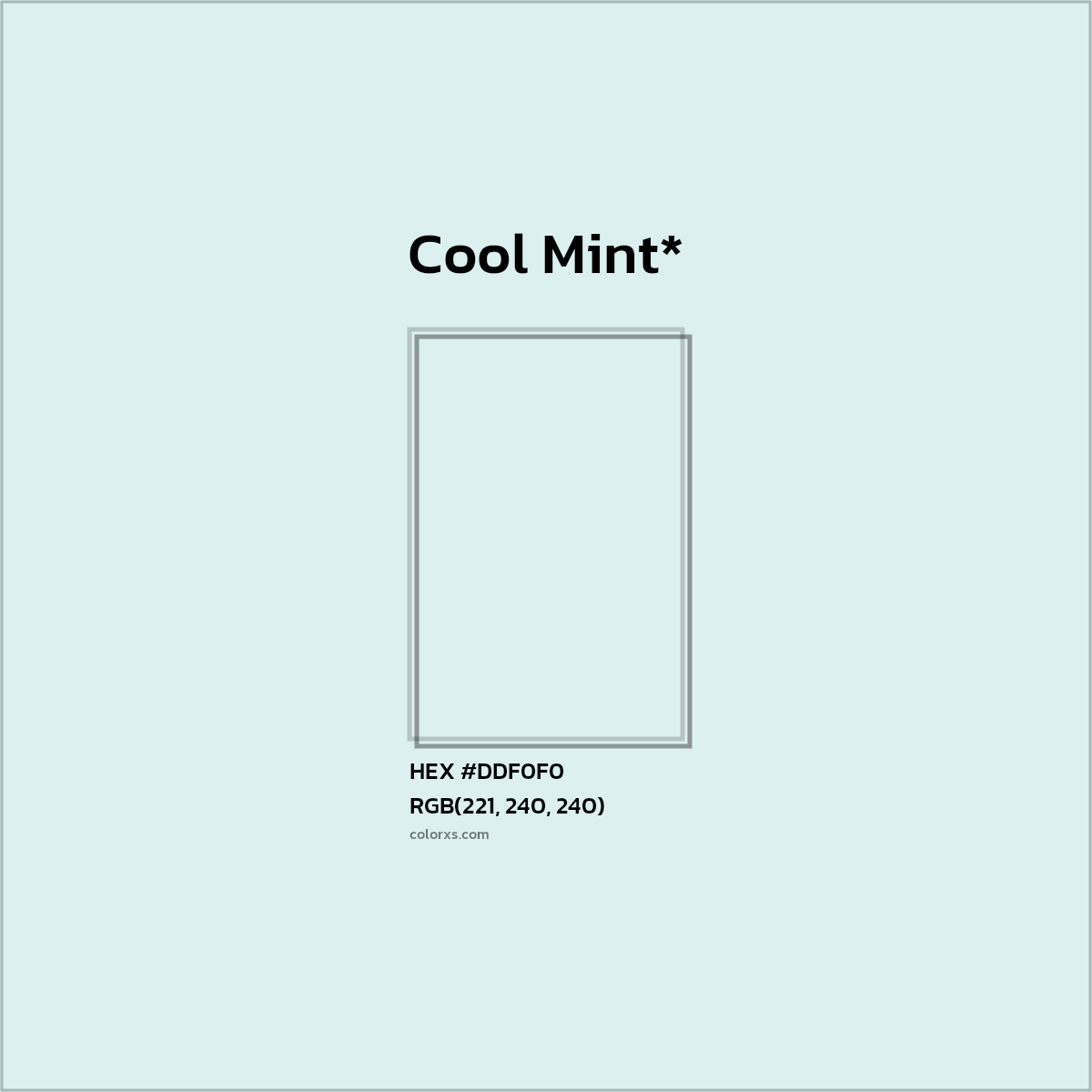 #DDF0F0 hex color. RGB, RYB, CMYK, HSL, HSV codes and color conversions. Matching color names, palettes, paints.