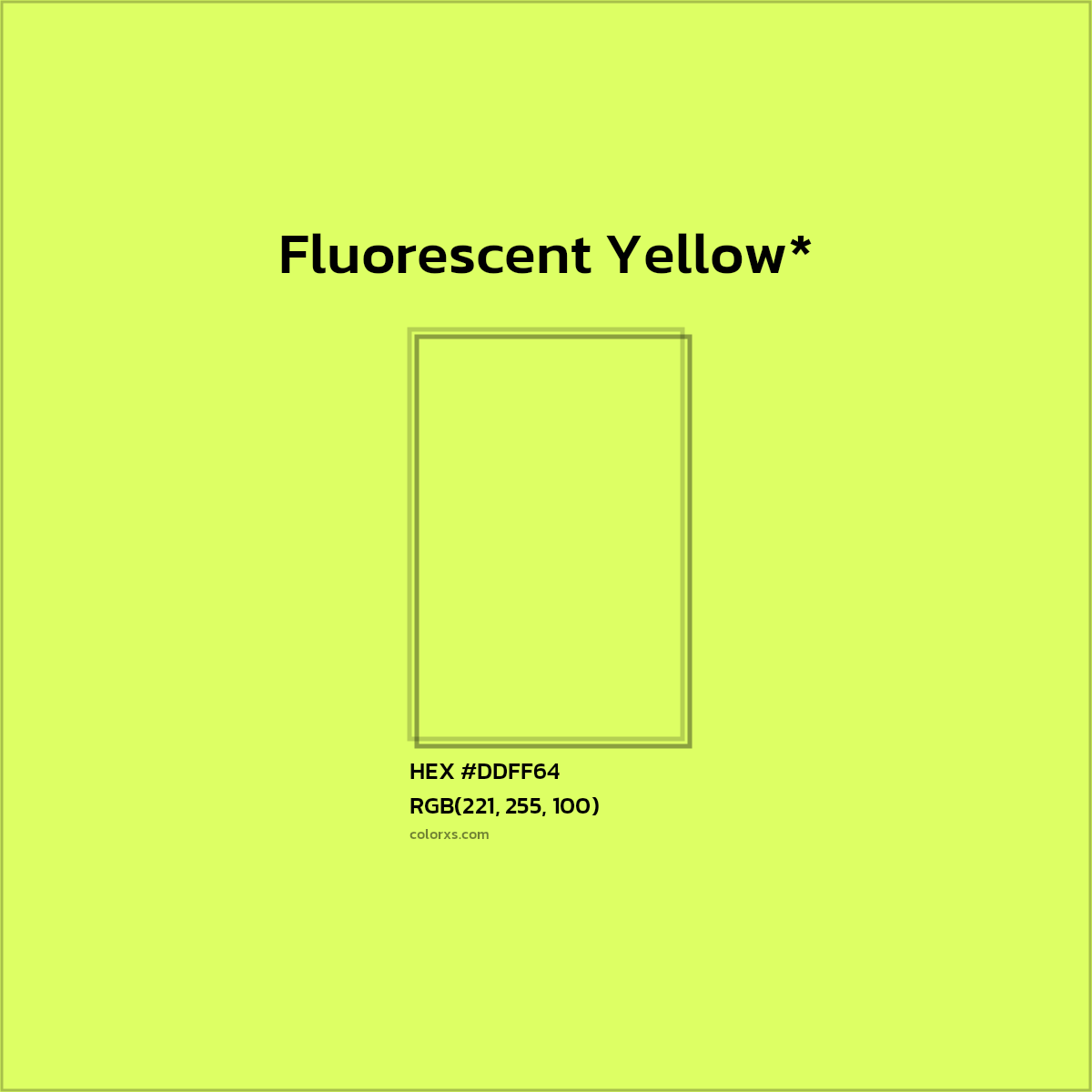 #DDFF64 hex color. RGB, RYB, CMYK, HSL, HSV codes and color conversions. Matching color names, palettes, paints.