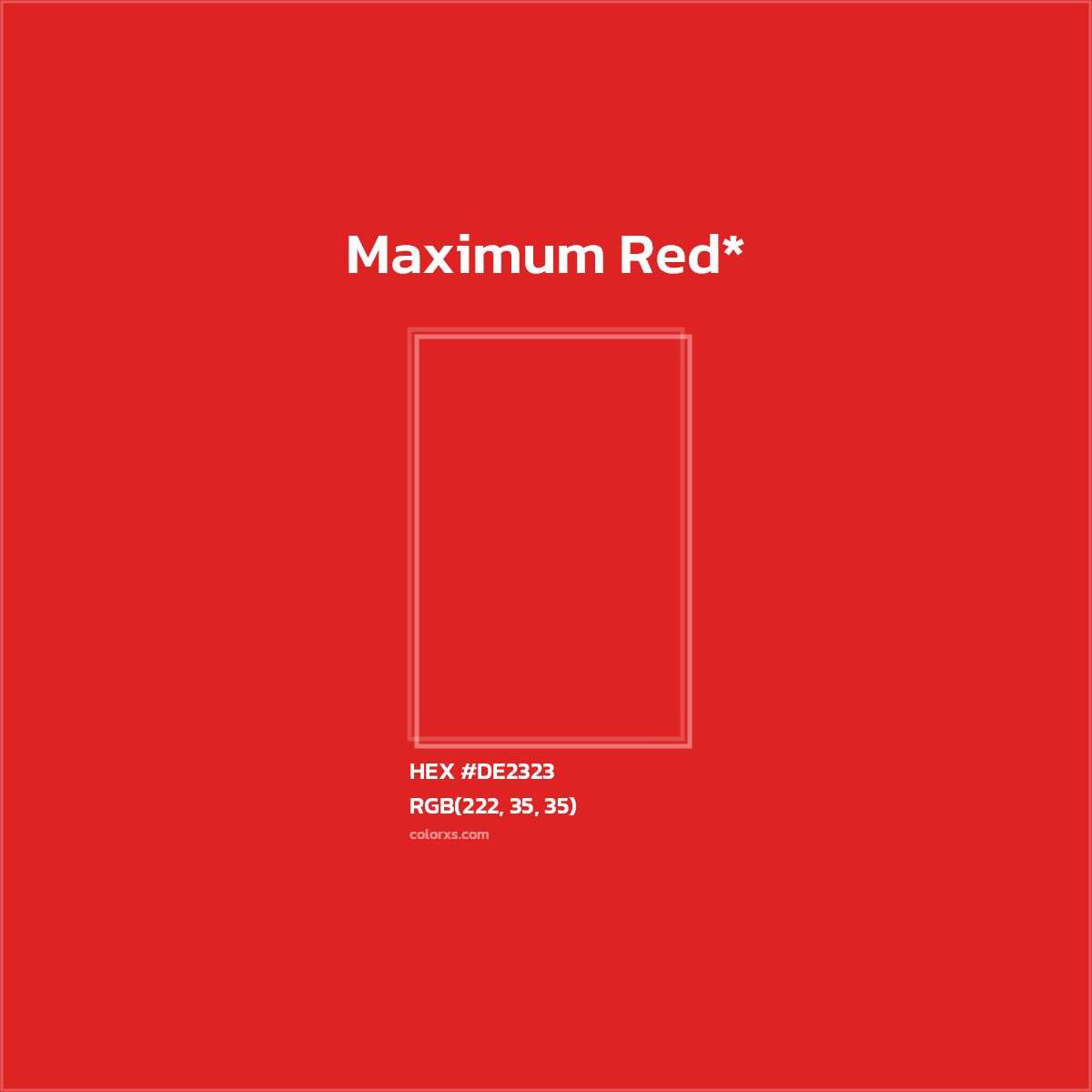#DE2323 hex color. RGB, RYB, CMYK, HSL, HSV codes and color conversions. Matching color names, palettes, paints.
