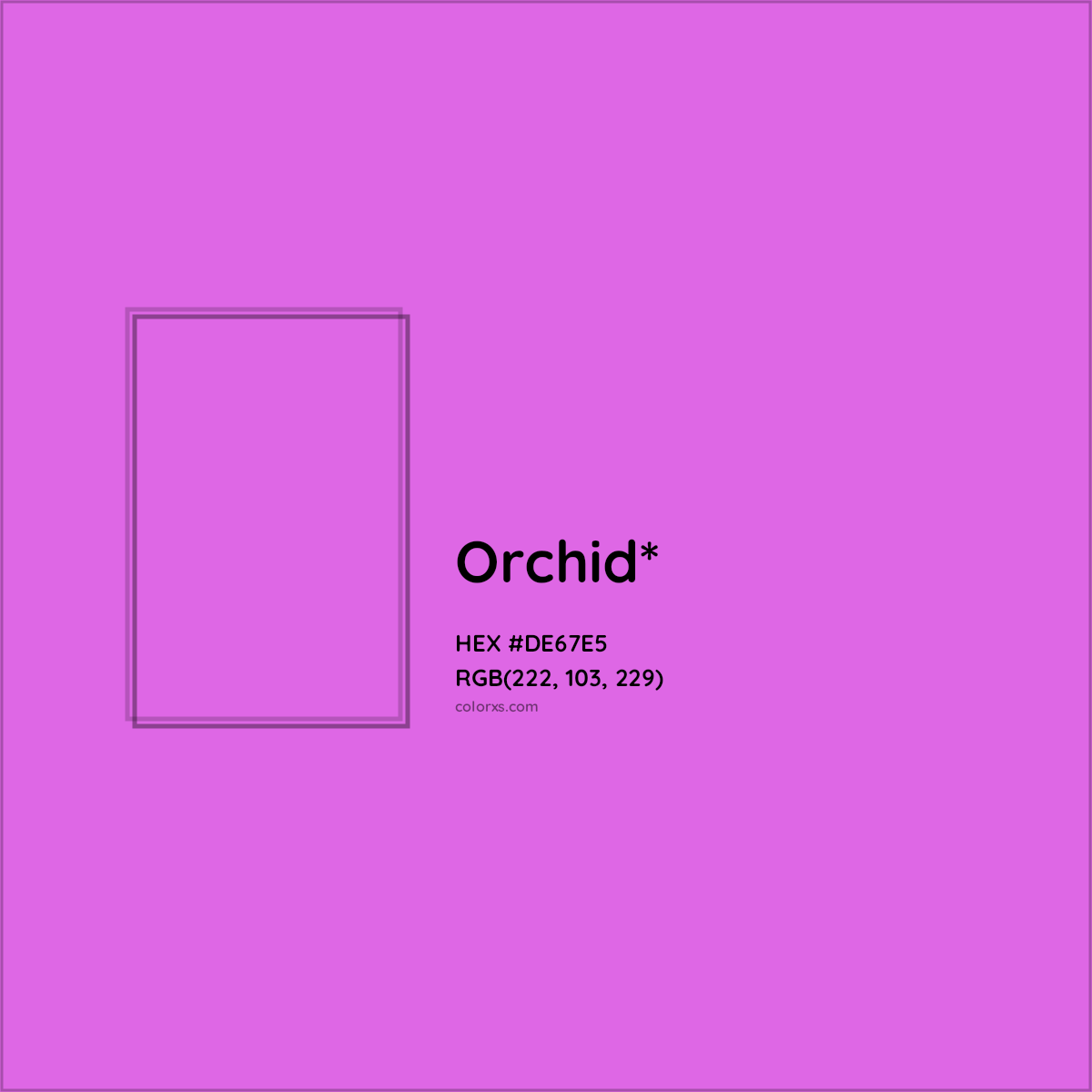 #DE67E5 hex color. RGB, RYB, CMYK, HSL, HSV codes and color conversions. Matching color names, palettes, paints.