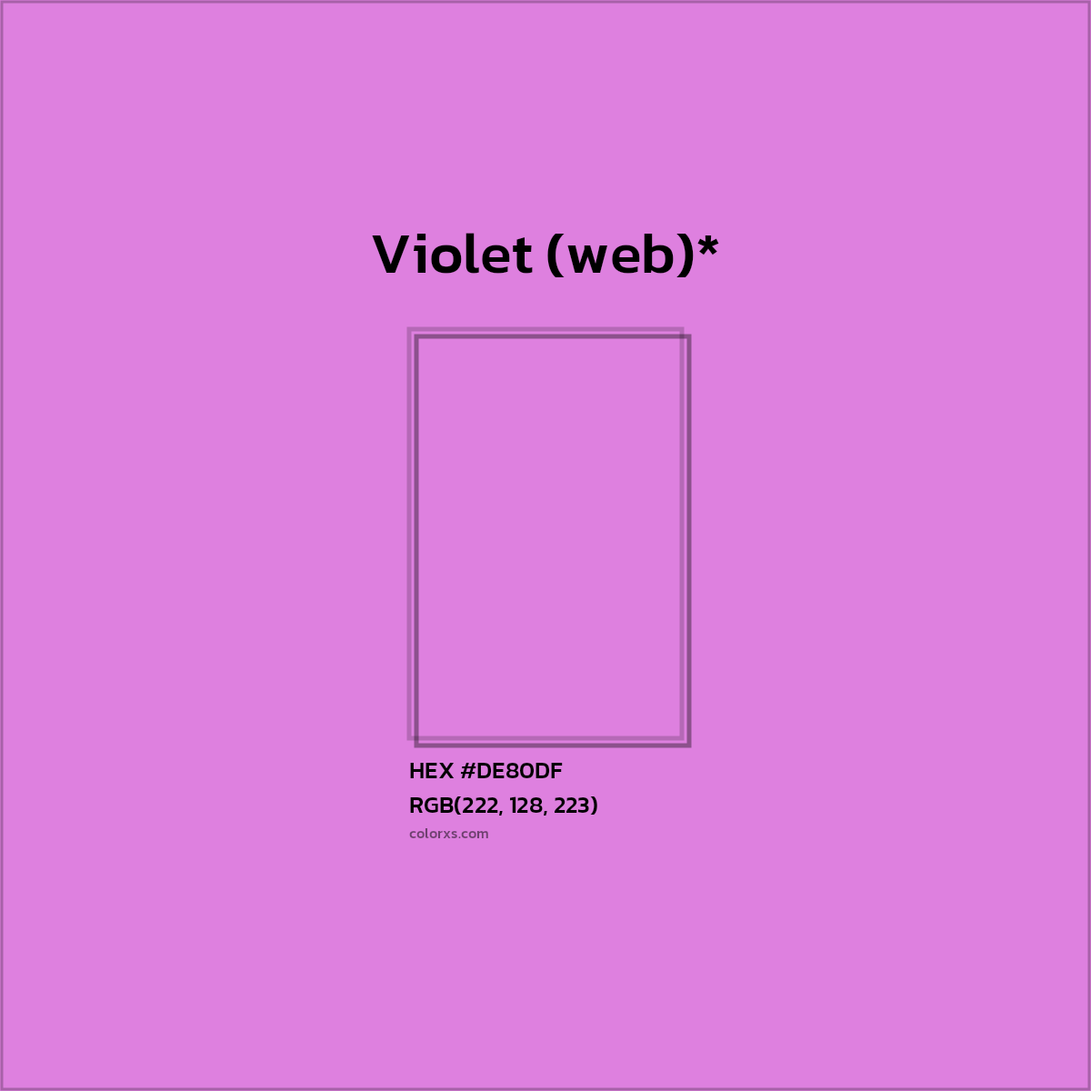 #DE80DF hex color. RGB, RYB, CMYK, HSL, HSV codes and color conversions. Matching color names, palettes, paints.