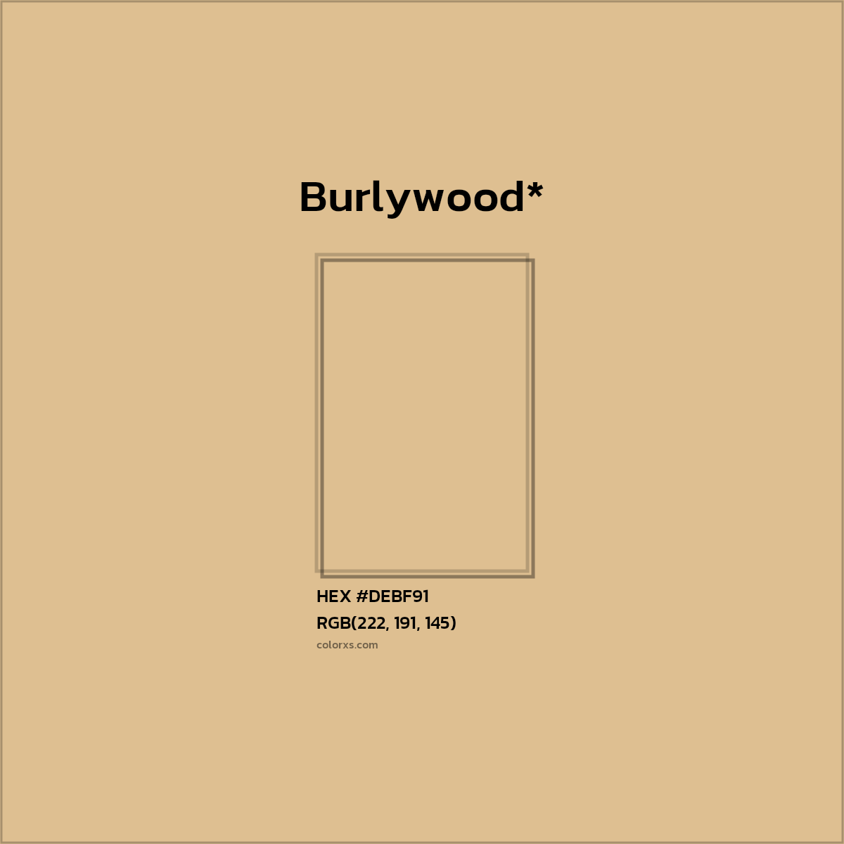 #DEBF91 hex color. RGB, RYB, CMYK, HSL, HSV codes and color conversions. Matching color names, palettes, paints.